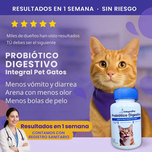 Probióticos Integral Pet Gatos™️ Salud Digestiva y Defensas Fuertes para tu Gato